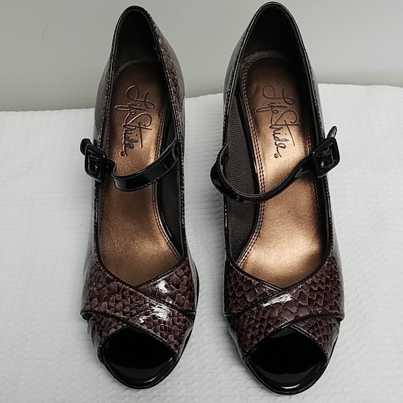 Peep-Toe Snake Print Heels - Picture 2 of 6